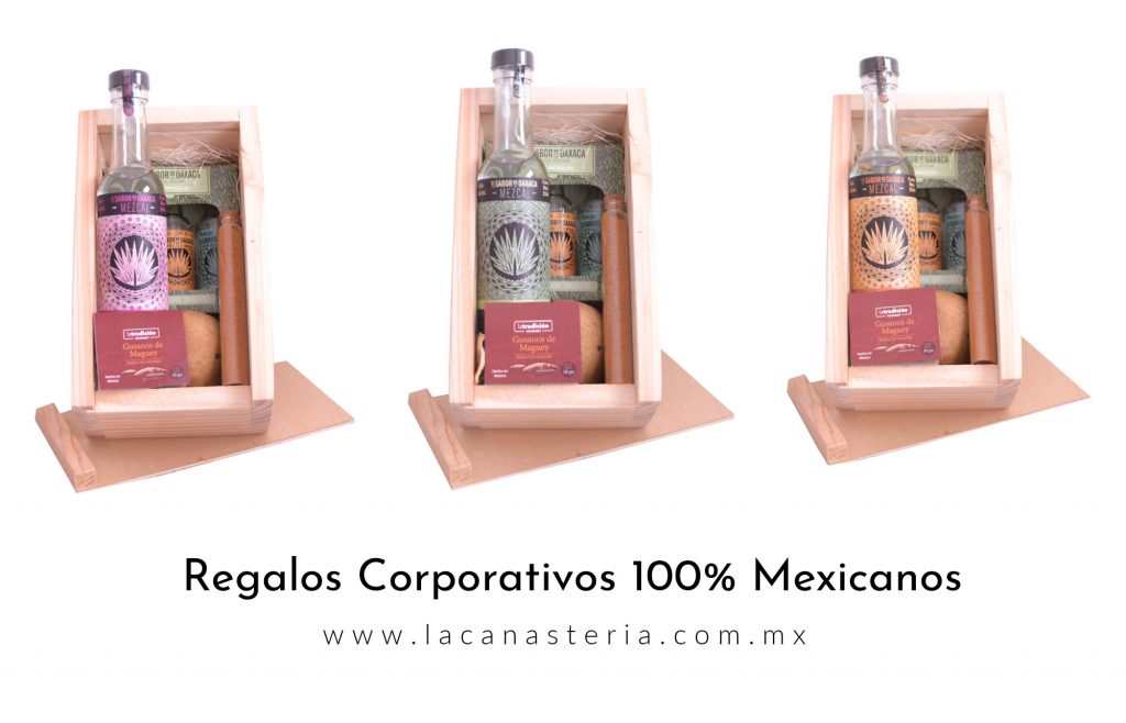 cajas de regalo con kit de mezcal con sal de gusano y jícara la canatería